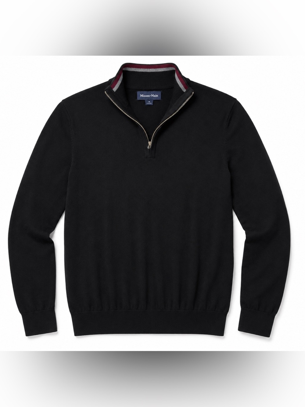 Mizzen+Main Preston Merino Wool Quarter Zip Pullover Sweater, Black, Size L